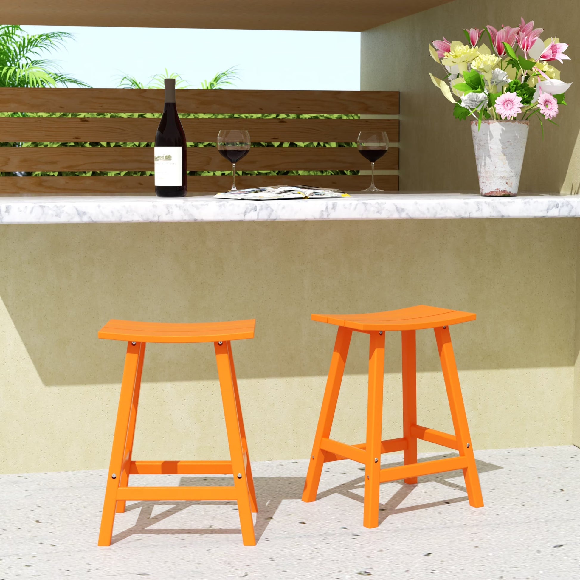 WestinTrends Malibu HDPE Outdoor Patio 24" Bar Stool Saddle Seat (Set of 2), Dark Brown