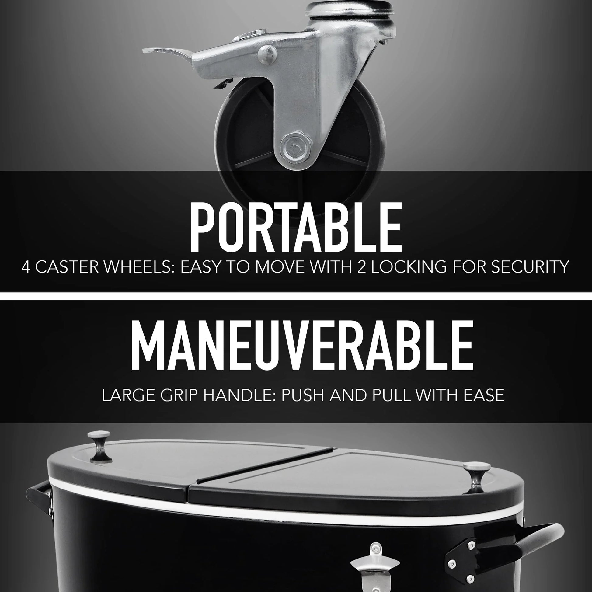 Permasteel PS-207-BK 80 Quart Portable Rolling Oval Patio Cooler, Black