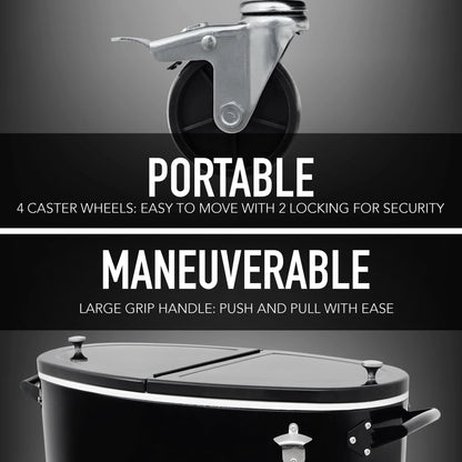 Permasteel PS-207-BK 80 Quart Portable Rolling Oval Patio Cooler, Black
