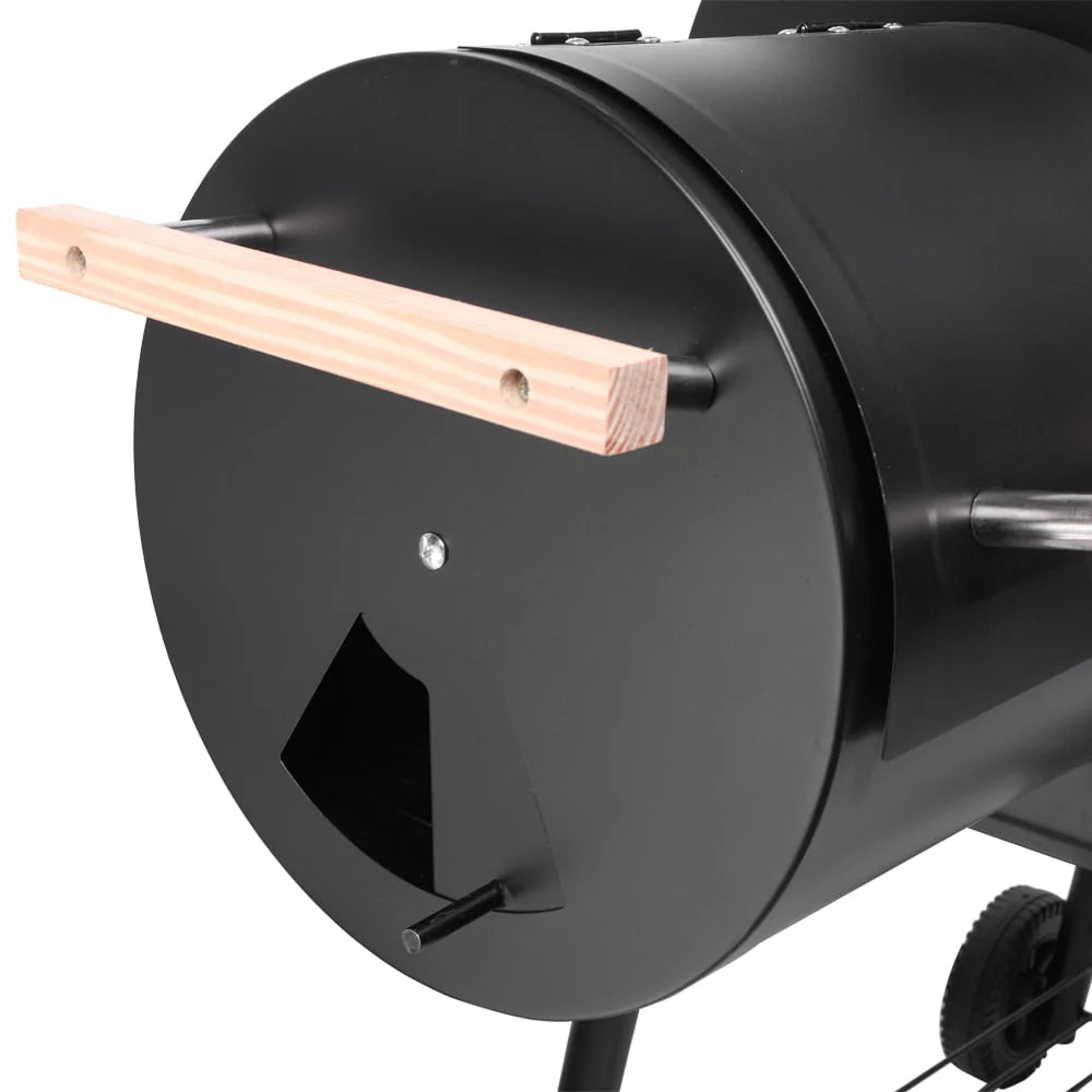 Charcoal Grill, Portable Charcoal Grill and Offset Smoker, Stainless Steel BBQ Smoker with Wood Shelf, Thermometer, Wheels, Charcoal BBQ Grill for Outdoor Picnic, Patio, Backyard, Camping, JA1167