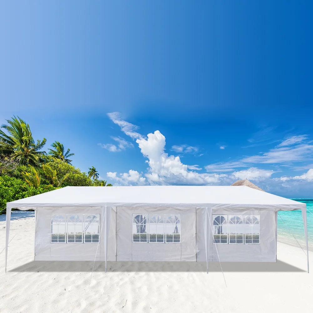 Gazebo Tent for Outside, 10' x 30' Patio Canopy Tent with 8 Side Walls, Heavy Duty Outdoor Party Wedding Tent, Portable Shade Folding Canopy - UV Coated, Waterproof Gazebo Tent, White, L1332