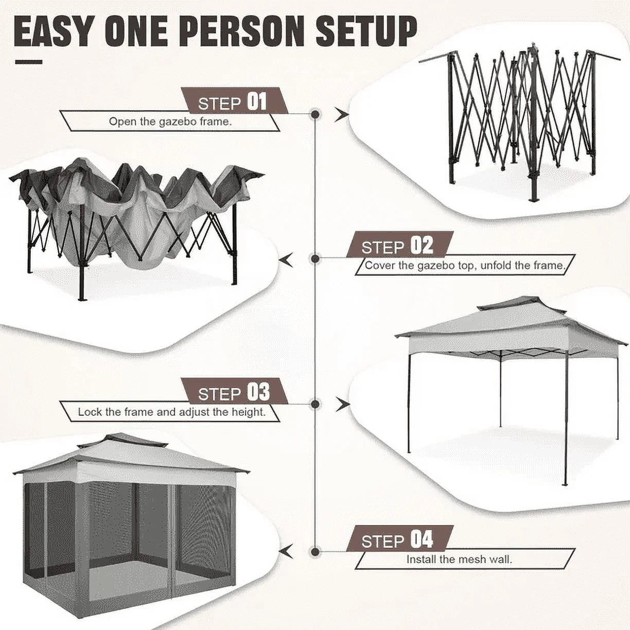 COBIZI 11x11 Pop up Gazebo Outdoor Canopy Gazebo Patio Gazebo with Mosquito Netting Canopy Shelter with 121 Square feet of Shade for Poolside, Garden, Party and Backyard, Gray