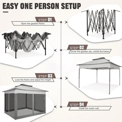 COBIZI 11x11 Pop up Gazebo Outdoor Canopy Gazebo Patio Gazebo with Mosquito Netting Canopy Shelter with 121 Square feet of Shade for Poolside, Garden, Party and Backyard, Gray