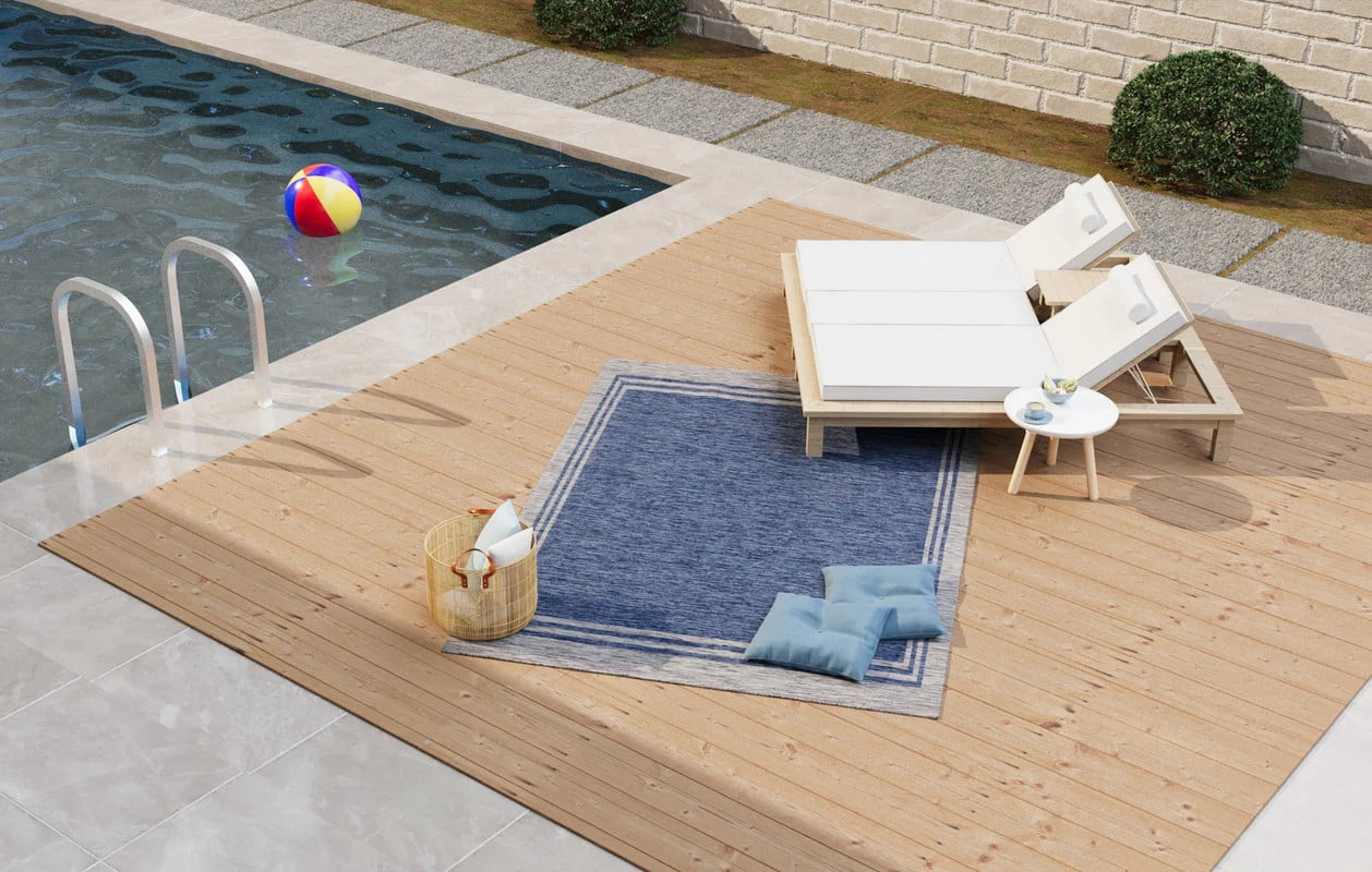 Beverly Rug Indoor/Outdoor Area Rugs, Waterproof Patio Porch Garden Carpet, Azure Blue, 9'x12'