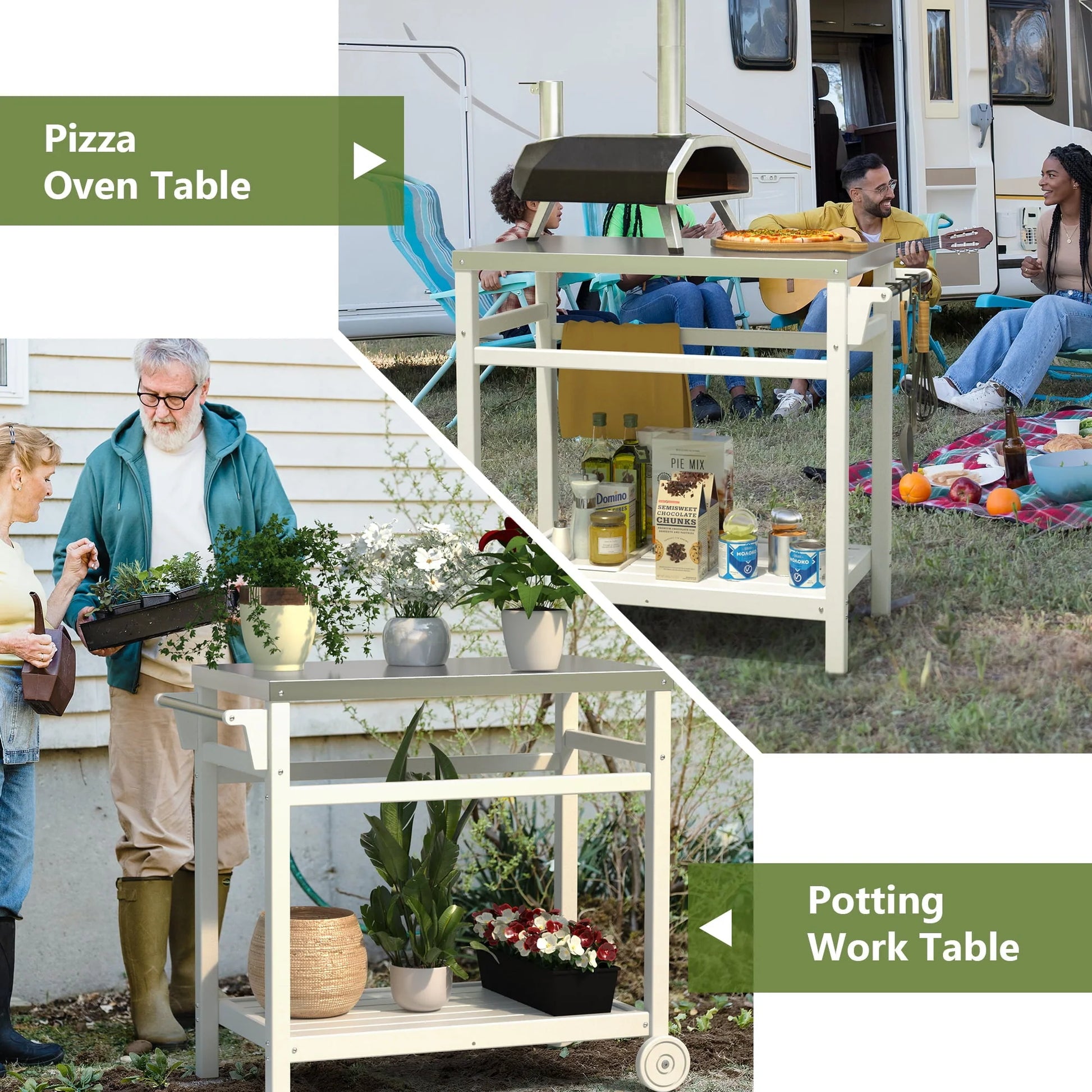 TORVA Outdoor Prep Cart Dining Table for Pizza Oven, Patio Grilling Backyard BBQ Grill Cart, White