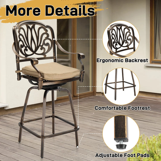 Ktaxon 2Pcs Outdoor Swivel Bar Stools, Weather Resistant Patio Bar Height Chairs, Cast Aluminum Bar Dining Seatings for Pool Deck Balcony (Elizabethan Back)