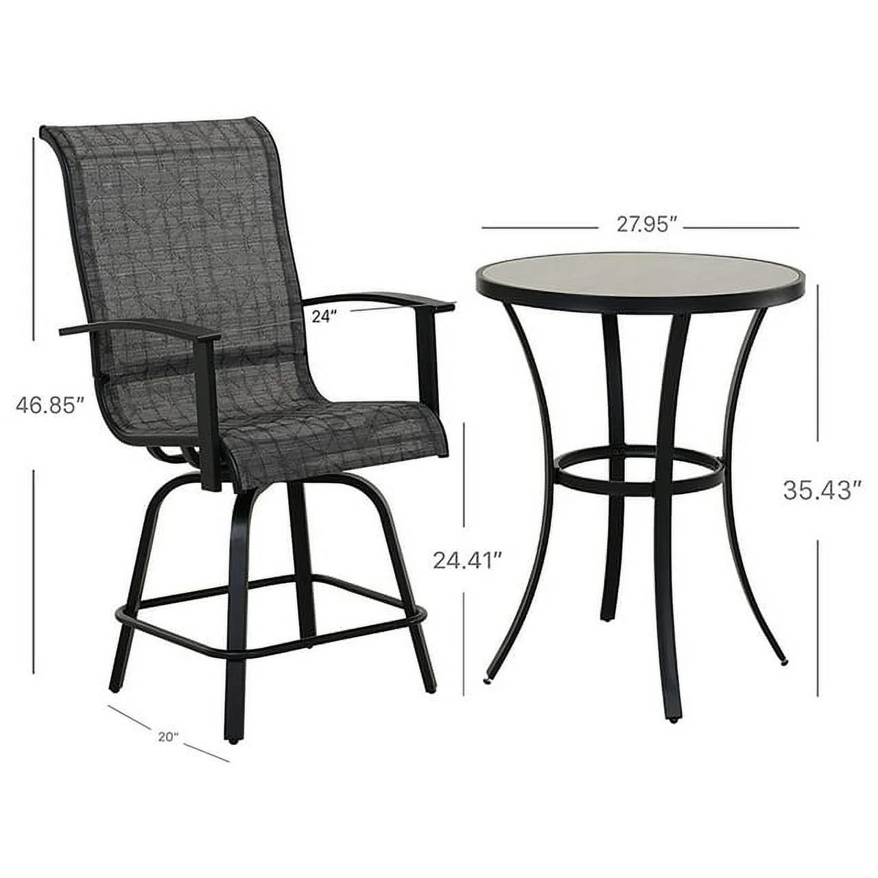 Grand Patio 3 Piece Modern Indoor& Outdoor Counter Height Patio Bar Set for Bistro, Steel Frame, 2 Chairs and 1 Sidetable,Coffee Table, Garden, Porch, Backyard