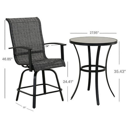 Grand Patio 3 Piece Modern Indoor& Outdoor Counter Height Patio Bar Set for Bistro, Steel Frame, 2 Chairs and 1 Sidetable,Coffee Table, Garden, Porch, Backyard
