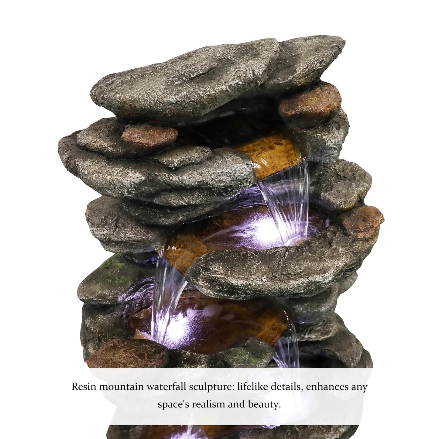 Willwolf Outdoor Water Fountain with LED Lights, 6-Tiered Electric Resin Waterfall for Garden Patio Lawn Yard and Porch