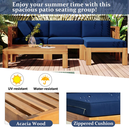 Harper & Bright Designs Outdoor Wooden Seating Group with Table, Patio Conversation Sectional Sofa Set with Waterproof Cushions for Backyard Poolside, Natural