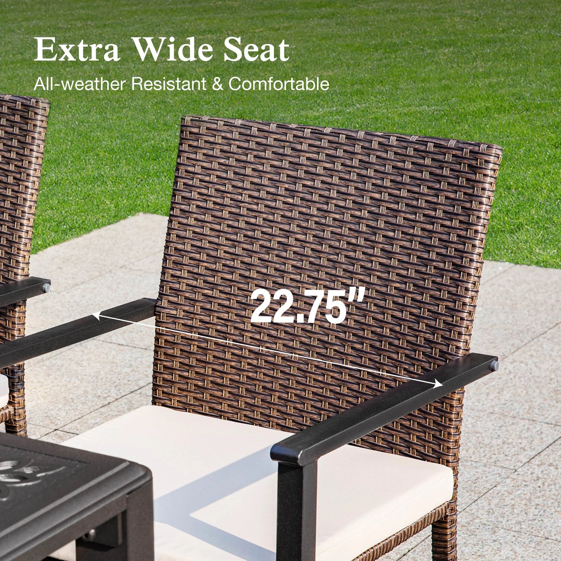 Alpha Joy 8-Piece Outdoor Patio Dining Set with 13 ft Umbrella, Rattan Chairs & Rectangle Table Set for 6, Beige Umbrella