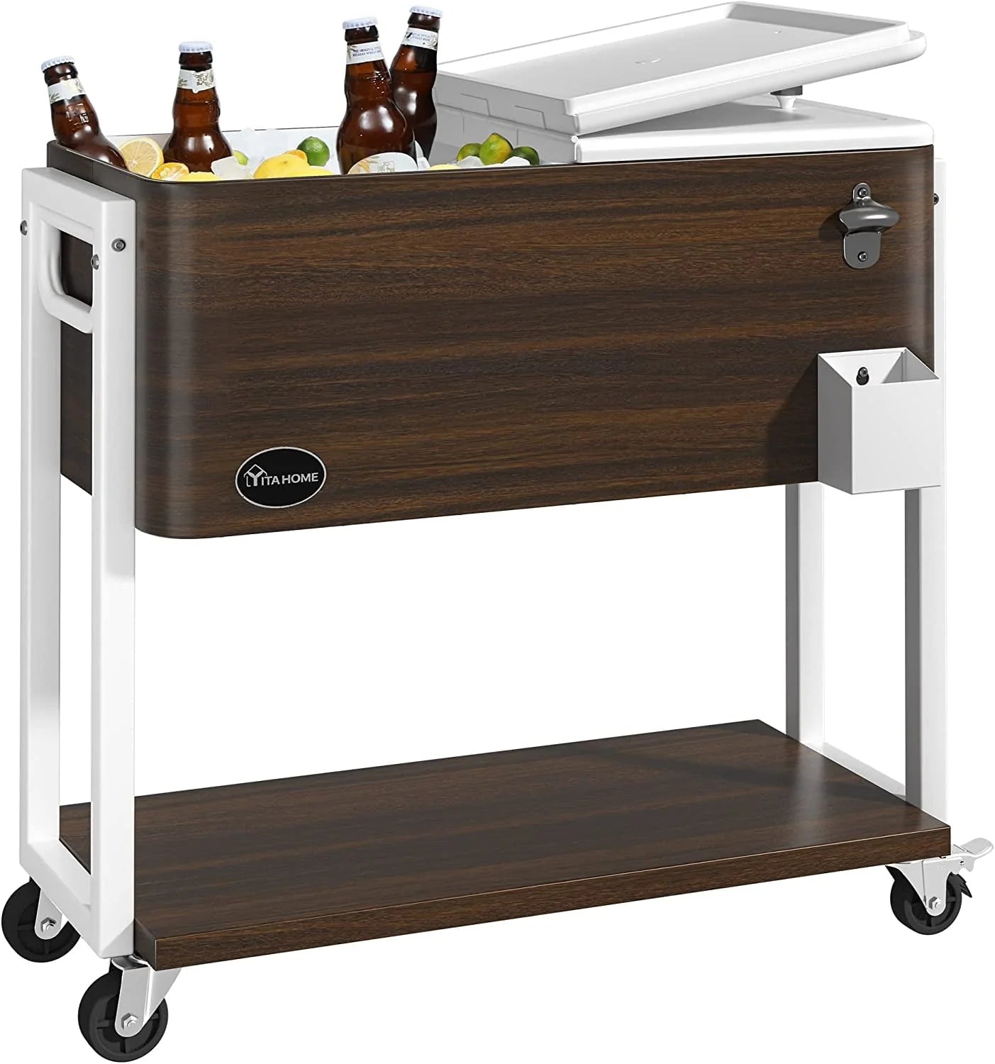 Dextrus 80 Quart Rolling Cooler Cart with Bottle Opener Drainage, Portable Patio Cooler Rolling on Wheels, Outdoor Rolling Beverage Cart Drink Cooler for Patio Pool Deck Party BBQ Cookouts