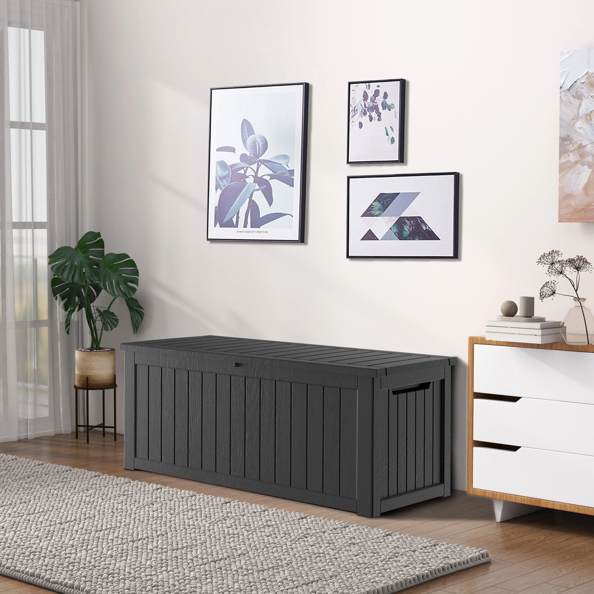 CIRUI 230 Gallon Double-Wall Resin Deck Box - Lockable Waterproof Outdoor Storage Box, 1000lbs Capacity & Doubles as Seating for Patio Furniture - Garden Tools, Pool Accessories (Black)