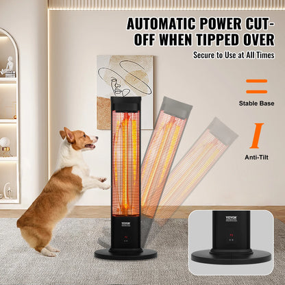 VEVOR Infrared Heater, 1500W Remote Control Electric Space Heater, Patio Heater w/3 Speeds & Timer & Tip-Over Protection, Outdoor/Outdoor for Bedroom,Studio,Porch,Dining Room,Studio, Stand,40in L