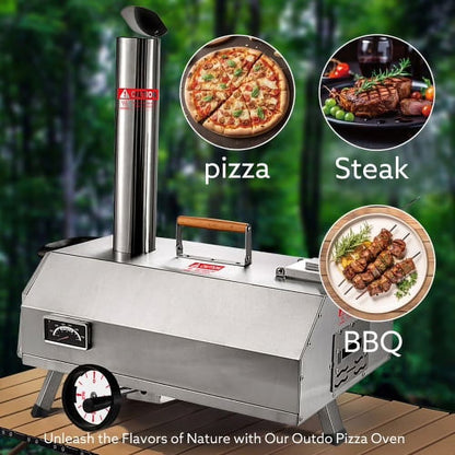ACE-PATIO,12" Semi-Automatic Rotatable Outdoor Pizza Ovens,Stainless Steel Portable Wood Fired,Outdoor Cooking Pizza Maker with Timer,Built-in Thermometer,Pizza Cutter & Carry Bag(Silver)