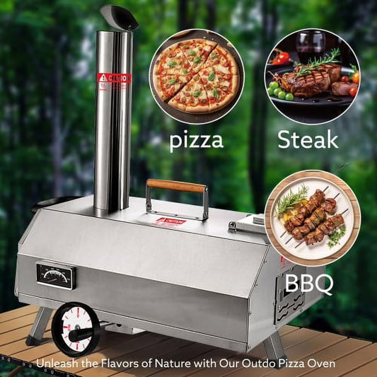 ACE-PATIO,12" Semi-Automatic Rotatable Outdoor Pizza Ovens,Stainless Steel Portable Wood Fired,Outdoor Cooking Pizza Maker with Timer,Built-in Thermometer,Pizza Cutter & Carry Bag(Silver)