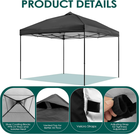 10x10ft Canopy Replacement Top Pop Up Tent Cover Roof with Air Vent, Waterproof for Outdoor Garden Patio Pavilion Sun Shade(Top Only) Black