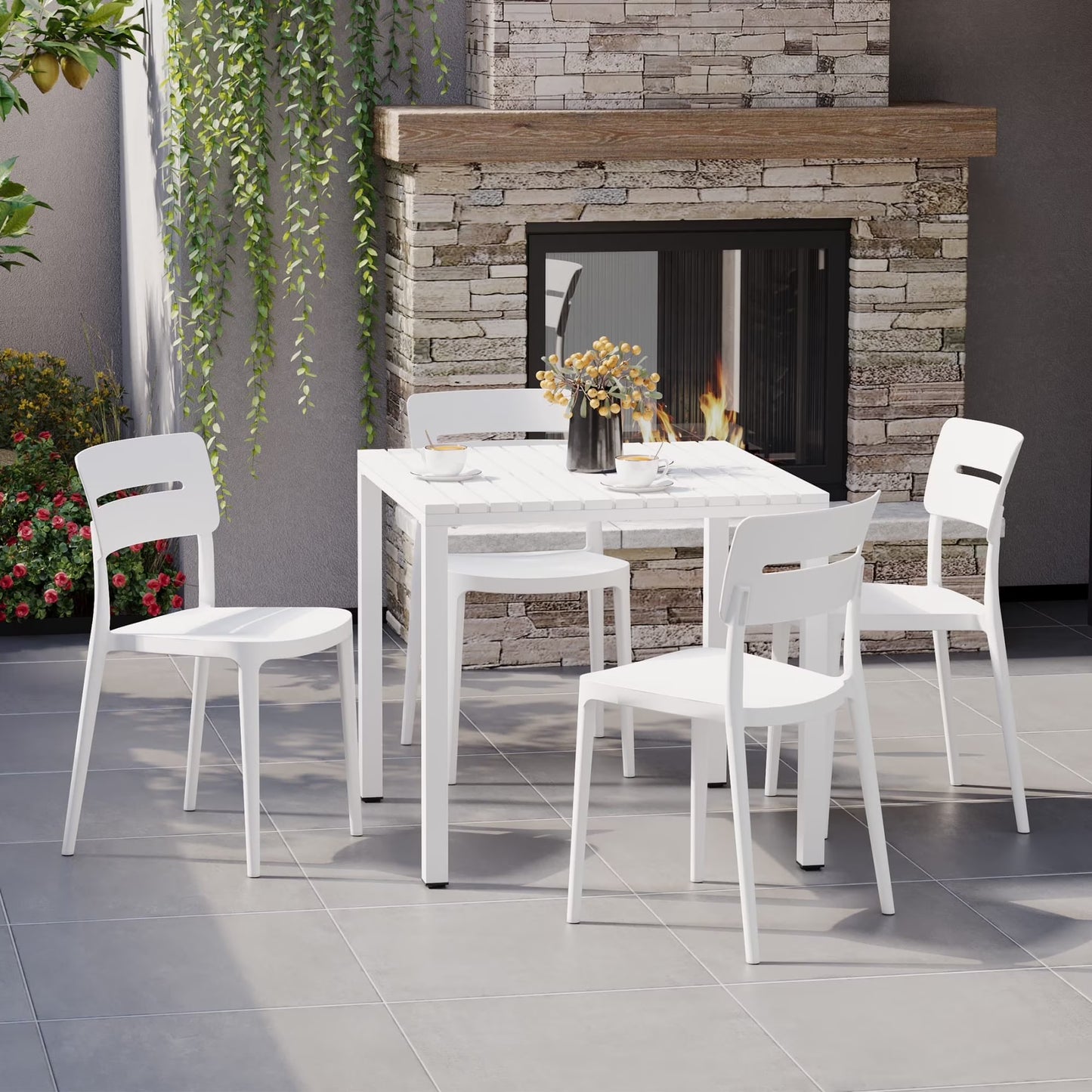 WestinTrends Playa 5-Piece Outdoor Metal Frame Dining Table Patio Set with Stackable Patio Dining Chairs, Olive Green