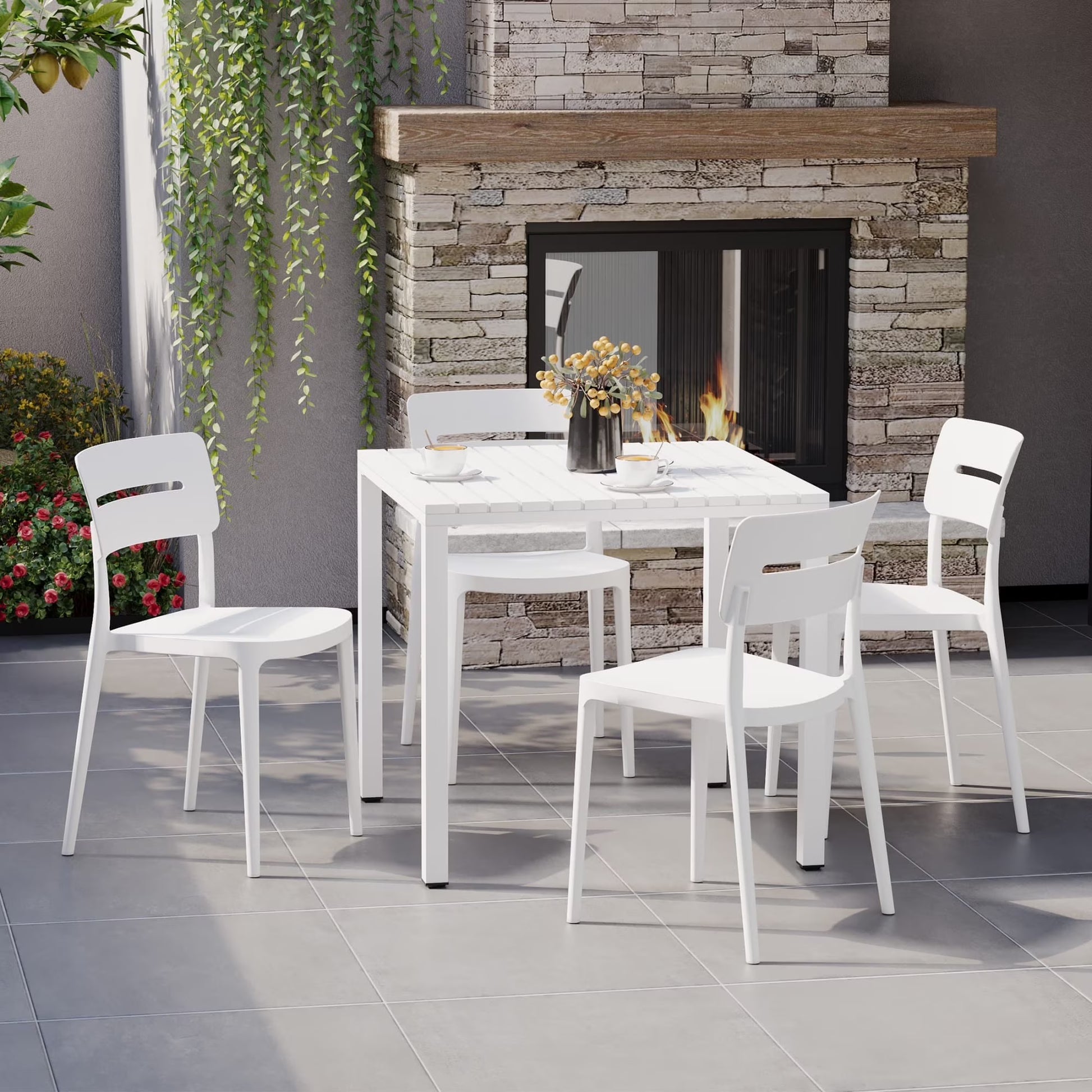 WestinTrends Playa 5-Piece Outdoor Metal Frame Dining Table Patio Set with Stackable Patio Dining Chairs, Olive Green