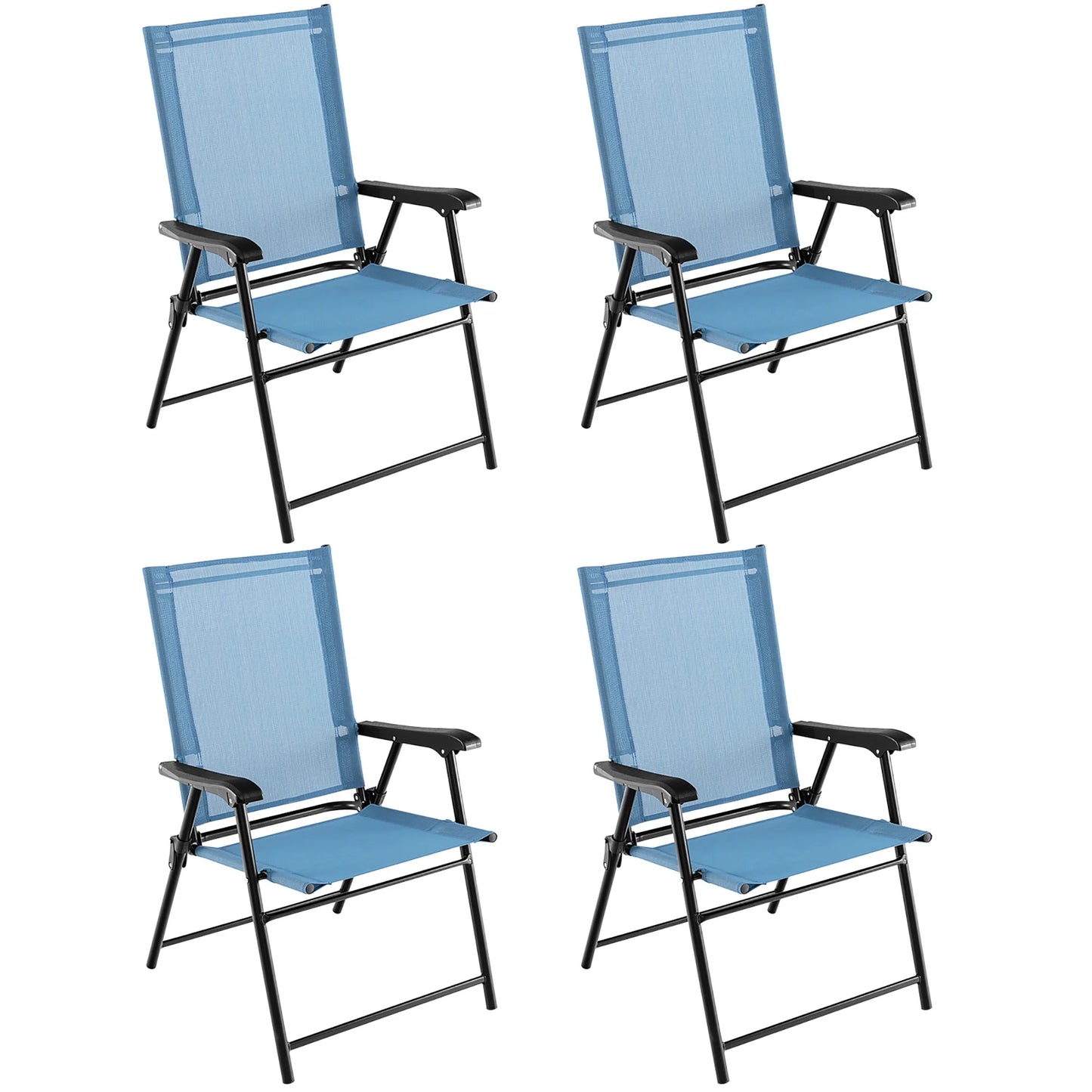 Gymax Patio Metal Camping Breathable and Rip-resistant Folding Chairs, Blue (Set of 4)
