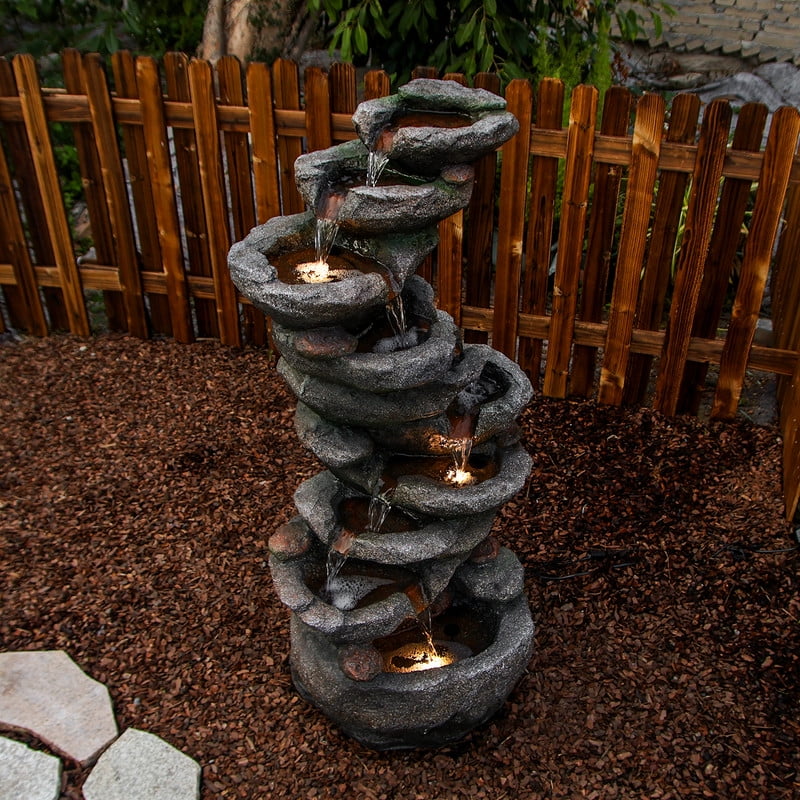 10-Tier Rock Waterfall Fountain - 39.76" Cascading LED Feature for Garden & Patio