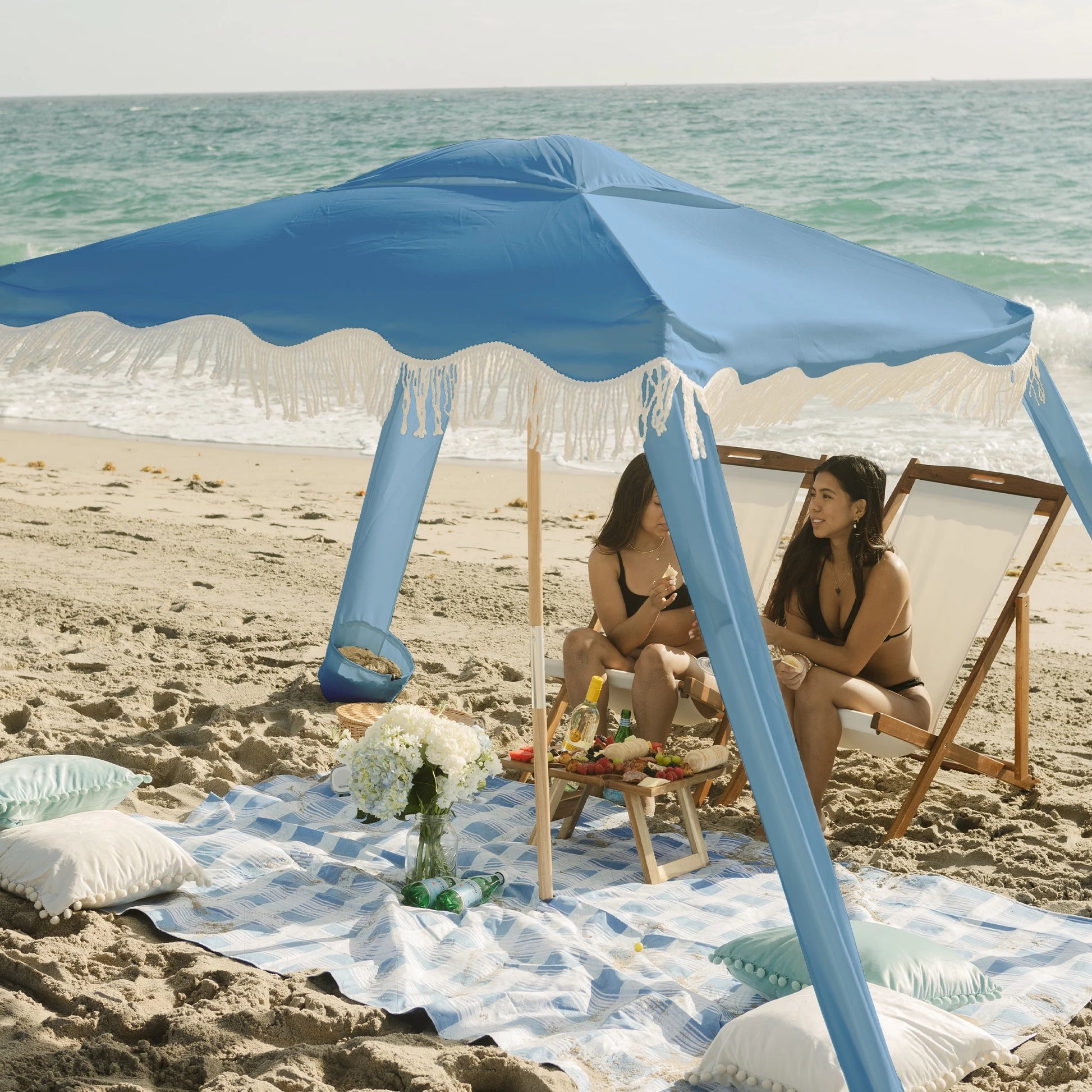 AMMSUN 6'×6' Boho Beach Cabana Tent Canopy with Tassels Fringe UPF50+ Outdoor for Beach Patio,White