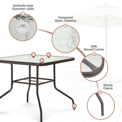 Pellebant 6 Pcs Metal & Glass Patio Dinning Set and Umbrella in Beige