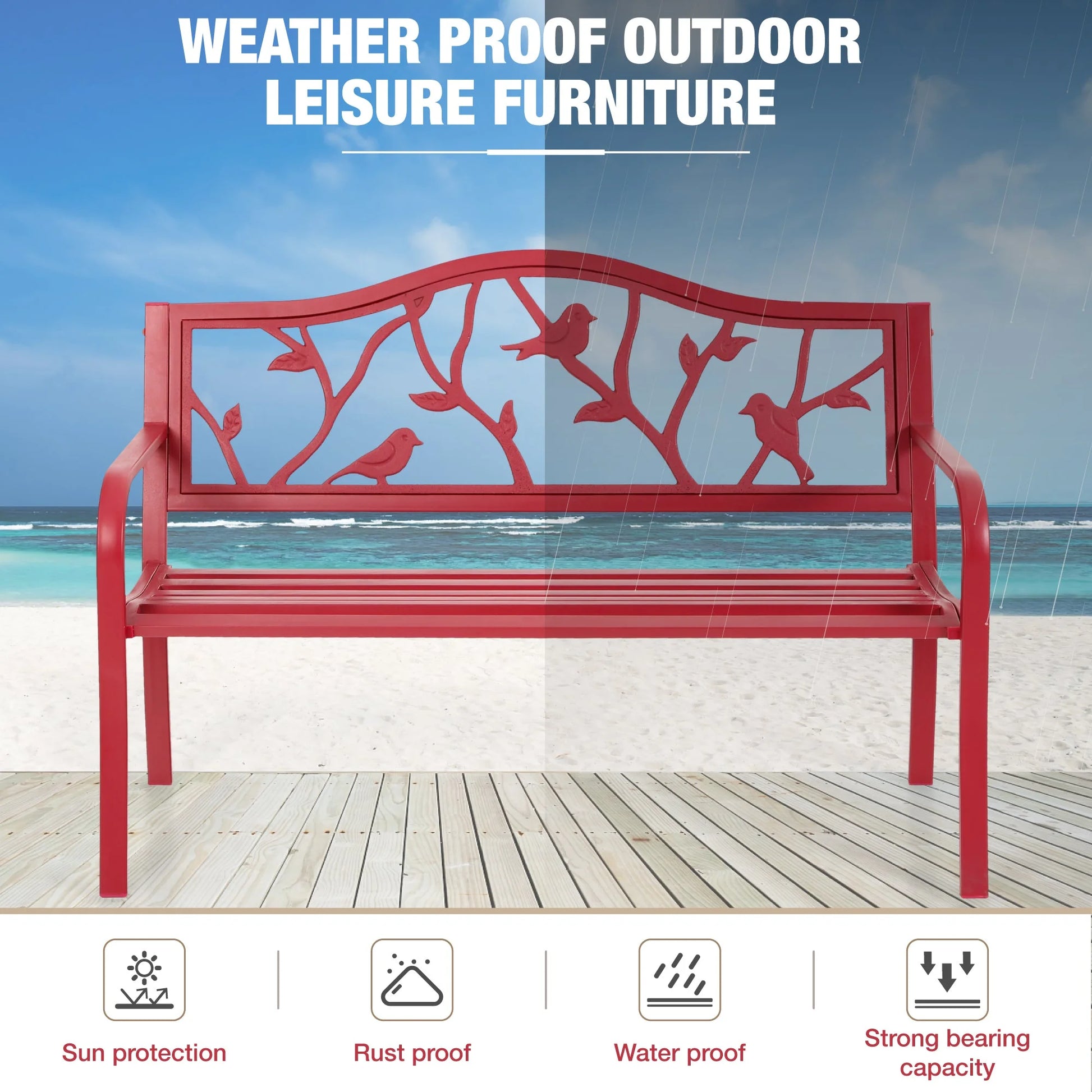Alpha Joy 50" Outdoor Bench Metal Patio Garden Bench Slatted Seat for Lawn, Park, Porch, Backyard, Deck- Bronze