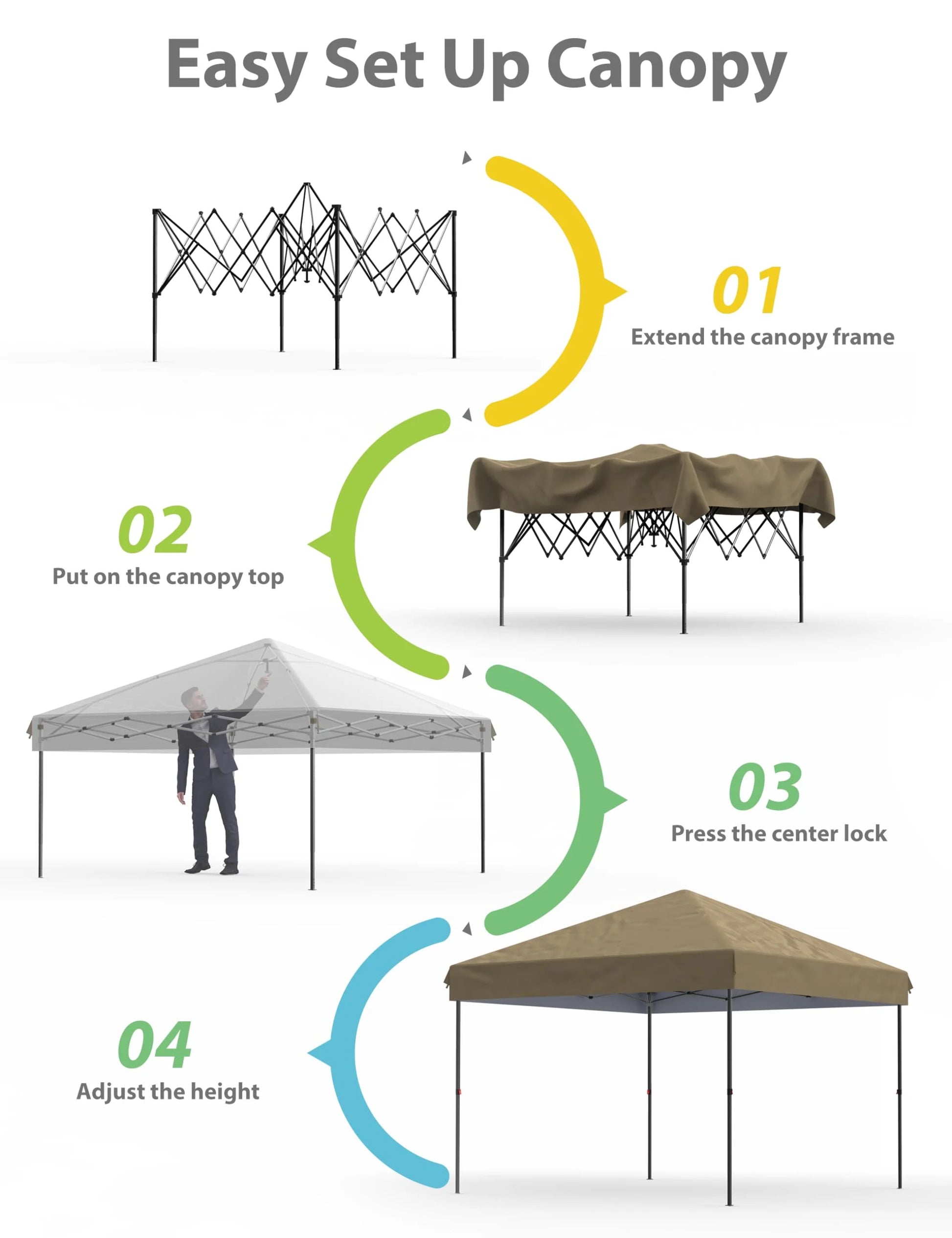 DSstyles 10x10 Ft Pop Up Canopy Tent Easy One Person Set-up, Instant Portable Shelter with 4 Stakes, 4 Ropes, 4 Sandbags for Patio, Outdoor Activities
