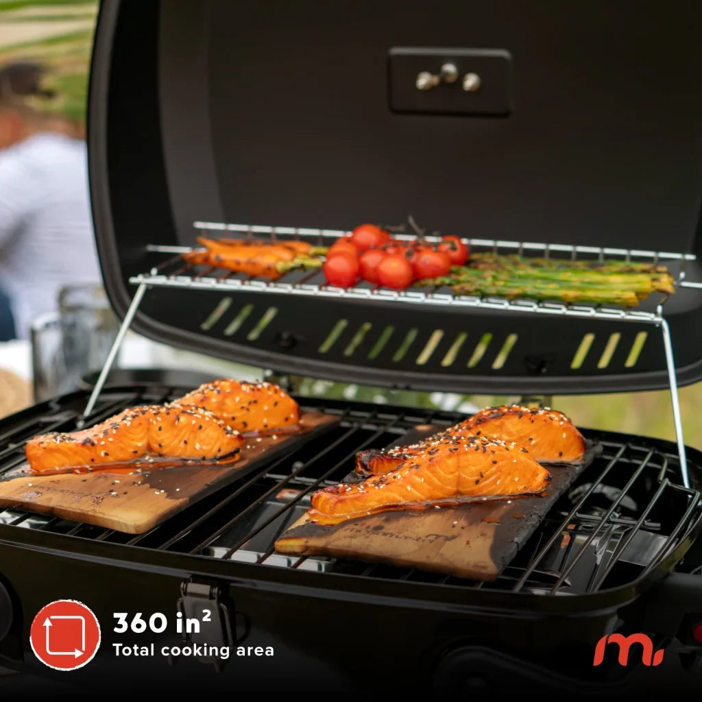 Megamaster 1-Burner Portable Gas Grill with Locking Lid, 11,000 BTU Stainless Steel Burner, Foldable Legs, Small Propane Grill for Outdoor Cooking, Camping, BBQs, Patios, and Gardens - 820-0065C