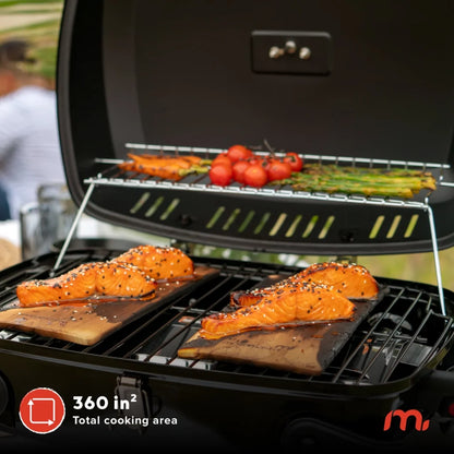 Megamaster 1-Burner Portable Gas Grill with Locking Lid, 11,000 BTU Stainless Steel Burner, Foldable Legs, Small Propane Grill for Outdoor Cooking, Camping, BBQs, Patios, and Gardens - 820-0065C