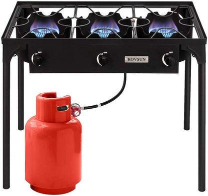 VINGLI 3 Burner High Pressure Outdoor Camping Burner, 225,000 BTU Propane Gas Stove with CSA Listed Regulator, Picnic Cooker Perfect for Home Brewing Maple Syrup Patio Turkey Frying Canning