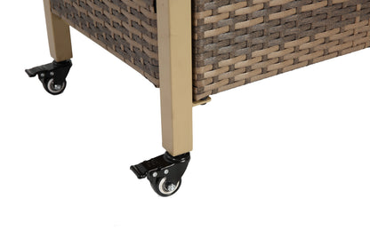 Outdoor Wicker Bar Cart with Wheels, Light Brown - Versatile Outdoor Grill & Beverage Cart for Patio, Backyard, Garden & Poolside Parties