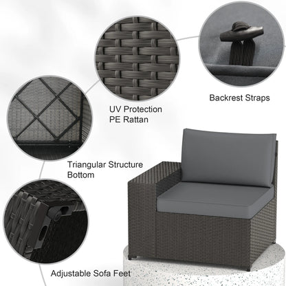 Phonjoroo 13 Pieces Outdoor Patio Furniture Set with 42? Fire Pit Table, Rattan Patio Sectional Sofa Conversation Set w/50000 BTU Propane Fire Pit and Coffee Table for Garden, Backyard