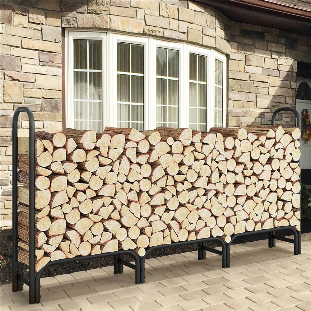 SmileMart 94.5" Large Metal Firewood Log Rack Holder for Outdoor Patio Balcony, Black