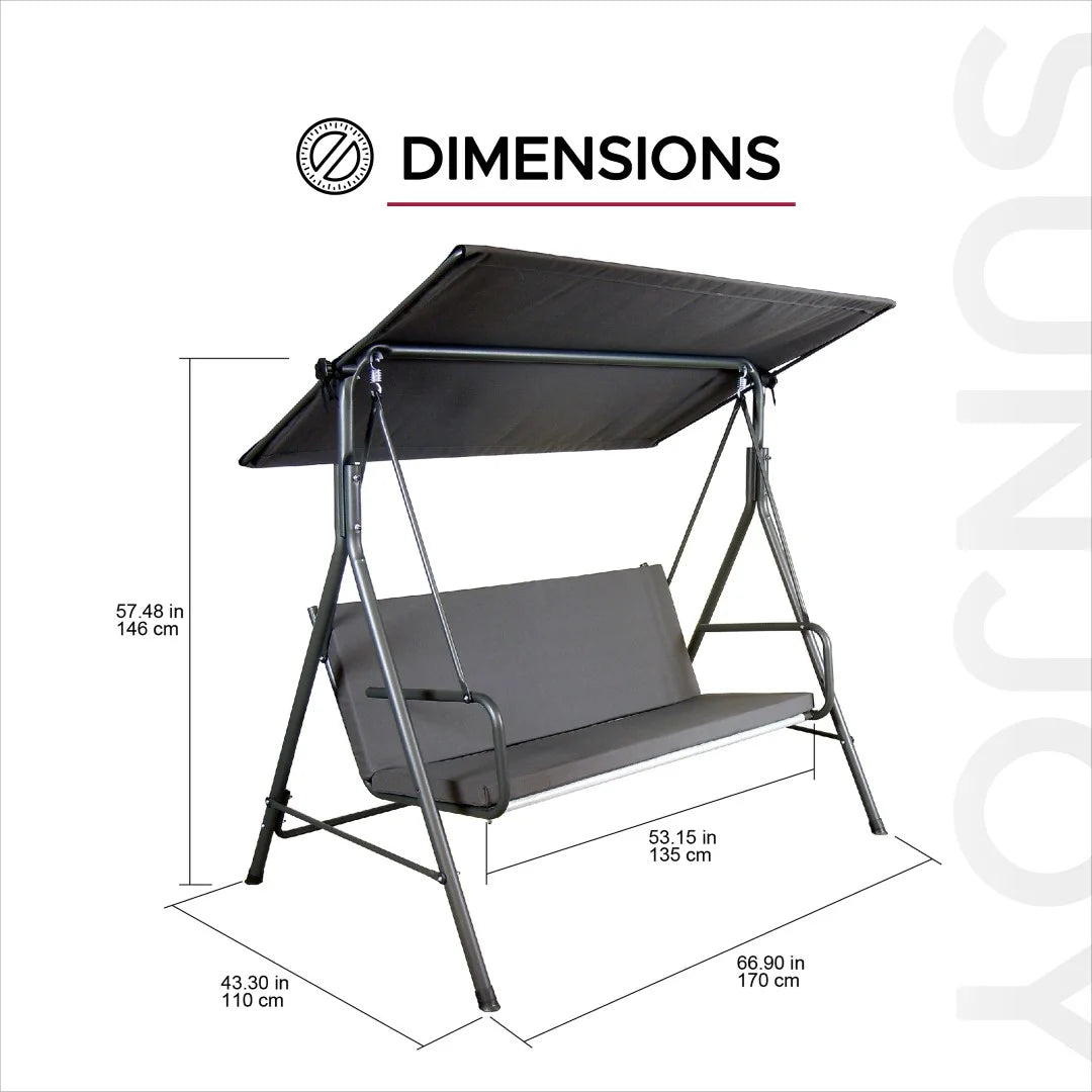 Made in Italy SUNJOY Outdoor Porch Swing, 2 Seat Patio Metal Swing with Adjustable Canopy