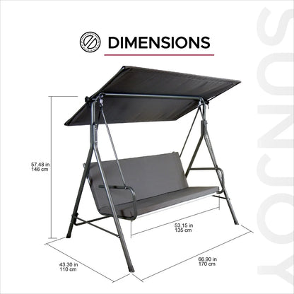 Made in Italy SUNJOY Outdoor Porch Swing, 2 Seat Patio Metal Swing with Adjustable Canopy