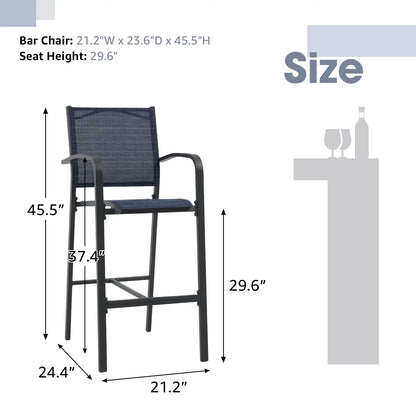 OC Orange-Casual Patio Bar Chair Set of 2, Outdoor & Indoor Bar Stools, All-Weather Aluminum Textile Fabric High Top Patio Dining Chairs, White