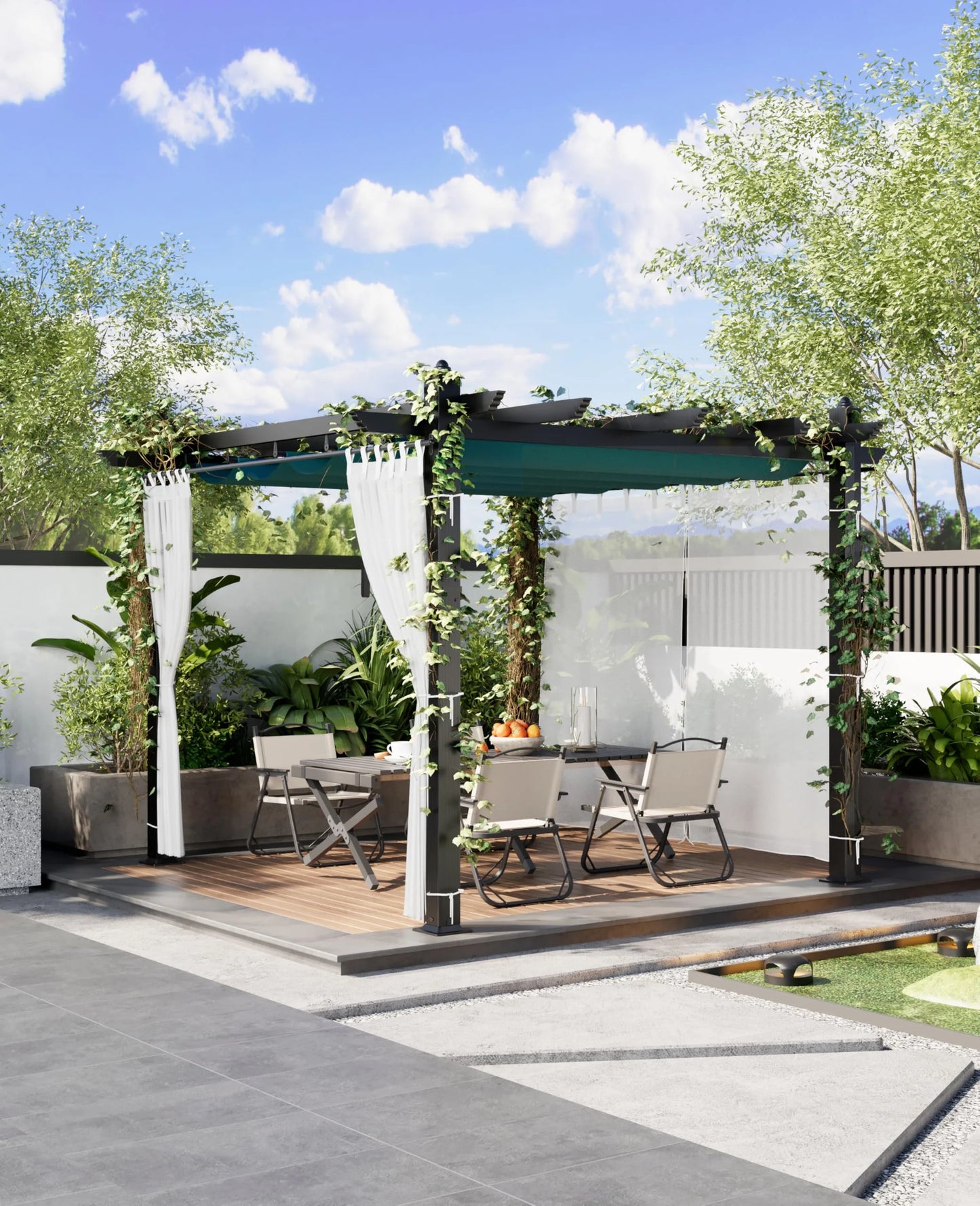 Outdoor Retractable Pergola with Sun Shade Canopy, 10' X 10'/10' X 13' Patio Metal Shelter for Garden Porch Beach Pavilion Grill Gazebo, Modern Yard Grape Trellis Pergola