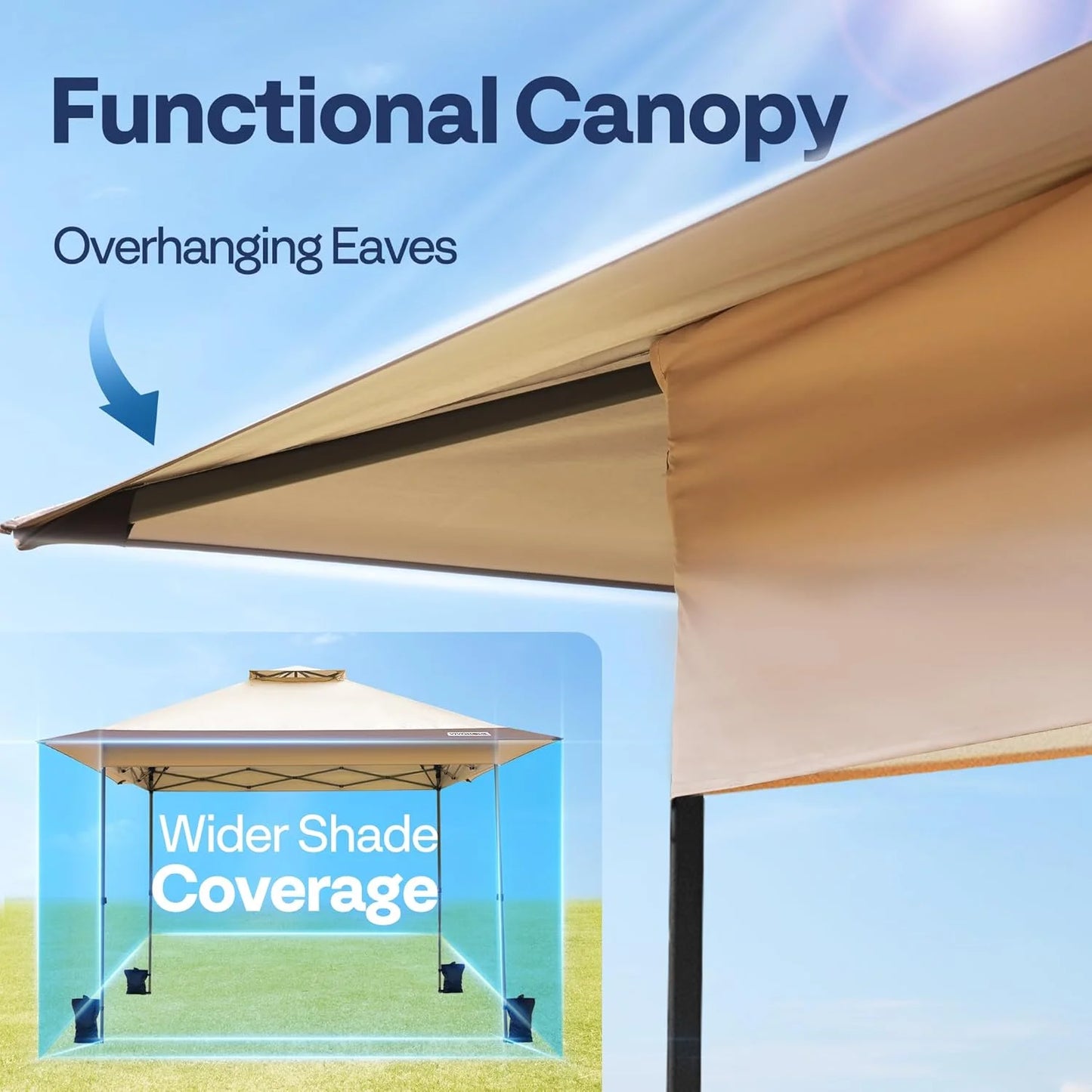 SPECSTAR 10x10ft Pop Up Gazebo Tent One Push Setup Canopy Tent Heavy Duty with Wheel Carry Bag and 4 Sandbags, 2 Tiers Roof for Patio Garden Backyard, Beige