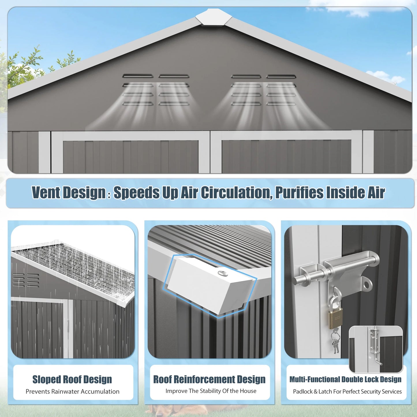Seizeen Outdoor Storage Shed, 6' x 4' Metal Storage Shed with Base , Seizeen Tools Storage Shed, Galvanized Steel Garden Shed with Lockable Doors for Backyard, Patio, Lawn