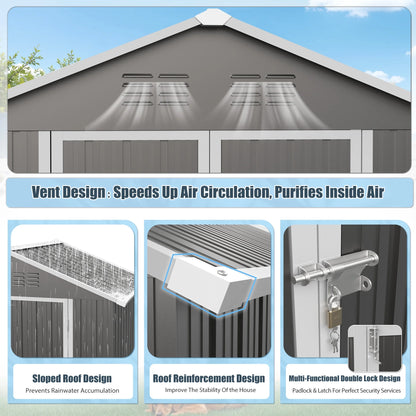 Seizeen Outdoor Storage Shed, 6' x 4' Metal Storage Shed with Base , Seizeen Tools Storage Shed, Galvanized Steel Garden Shed with Lockable Doors for Backyard, Patio, Lawn