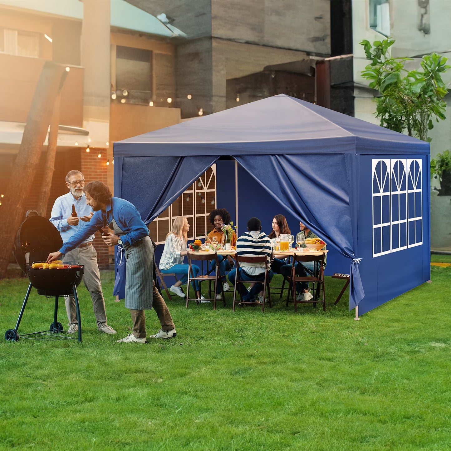 GVN 10'x10' Outdoor Canopy, Gazebo Waterproof Outdoor Canopy Patio Tent Party Tent for Wedding BBQ Cater, UV Resistant Waterproof Canopy Tent for Outdoor Events, Patio Backyard, Blue