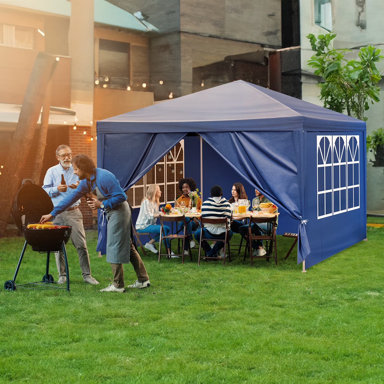 GVN 10'x10' Outdoor Canopy, Gazebo Waterproof Outdoor Canopy Patio Tent Party Tent for Wedding BBQ Cater, UV Resistant Waterproof Canopy Tent for Outdoor Events, Patio Backyard, Blue