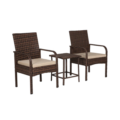 WestinTrends Roadhill 3 Piece Patio Set, All Weather PE Rattan Wicker Patio Bistro Sets Outdoor Balcony Porch Chairs Set of 2, Brown and Beige