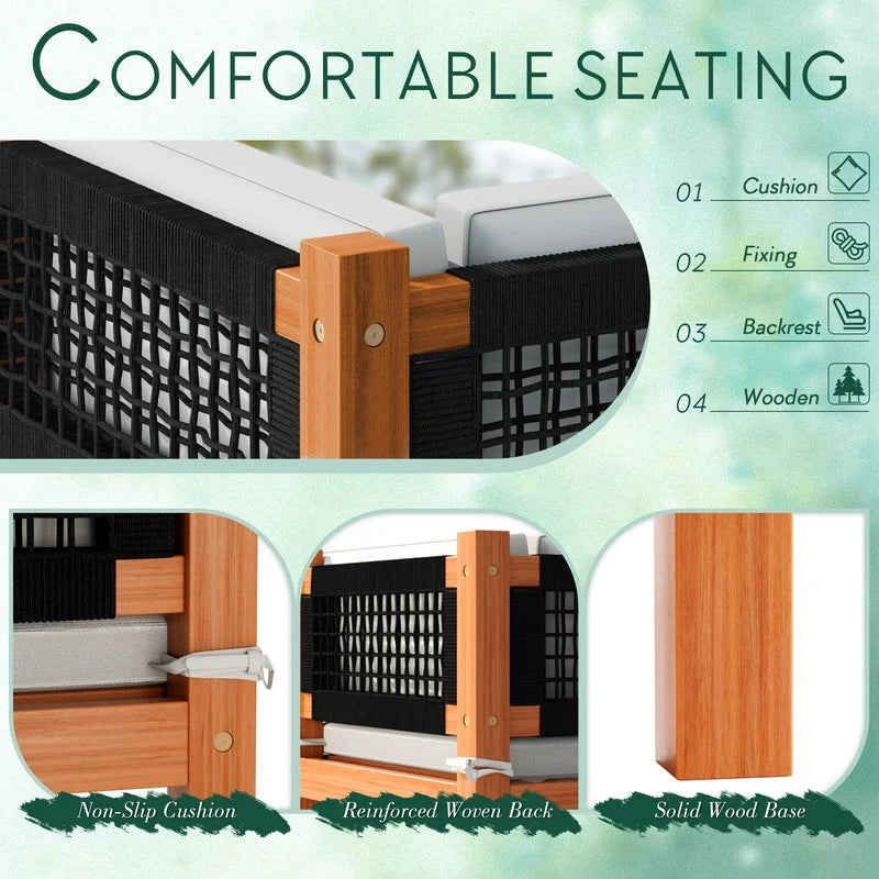 Devoko 7 pieces Patio Acacia Wood Sectional Sofa with CushionsOutdoor Furniture Set for Porch, Yard and Balcony