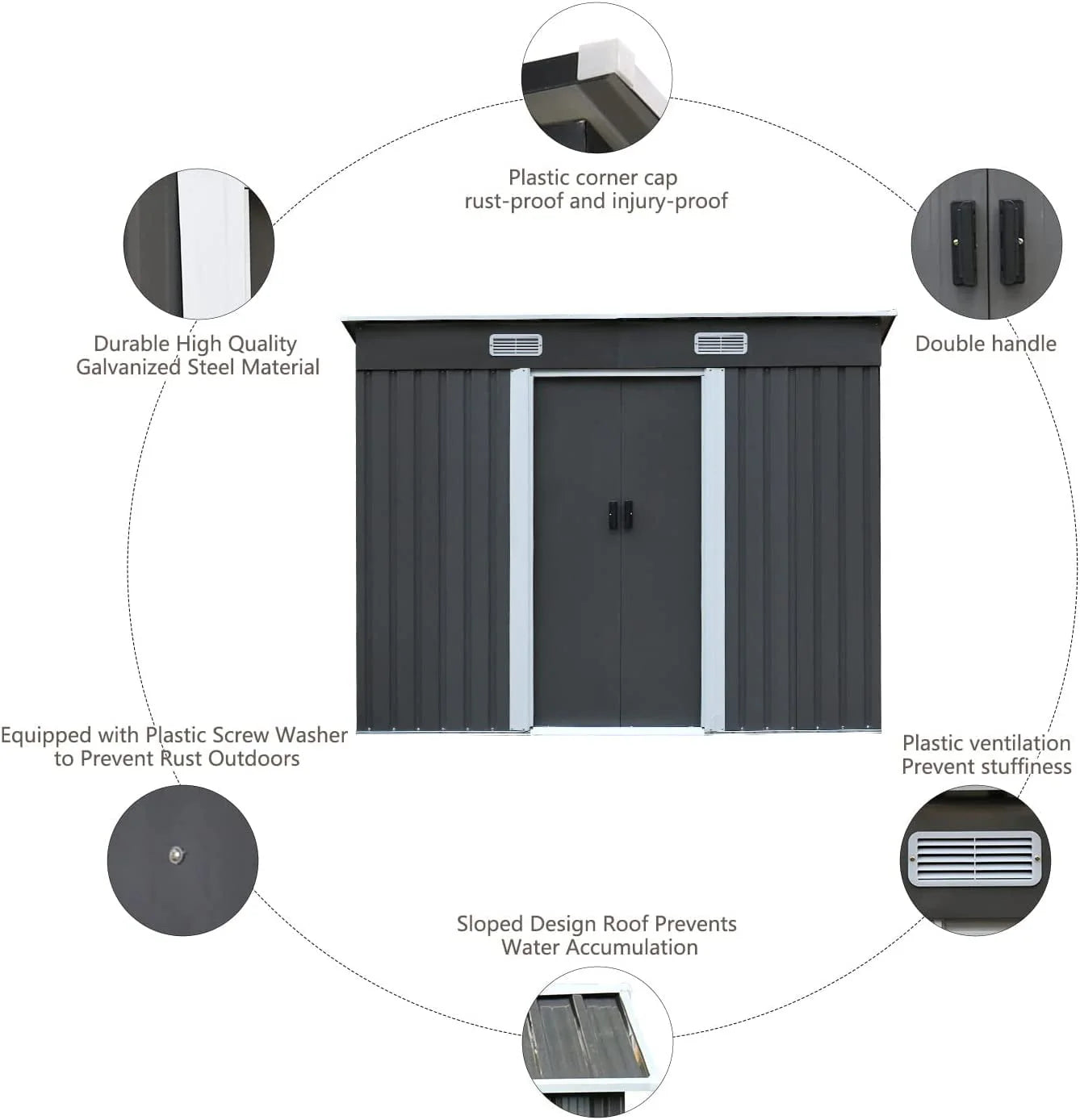 8 x 4 FT Outdoor Storage Shed, Metal Outside Sheds & Outdoor Storage with Sliding Doors and Vents, Steel Garden Shed Outdoor Utility Tool Shed with Pent Roof for Backyard Patio Garden Lawn, Grey