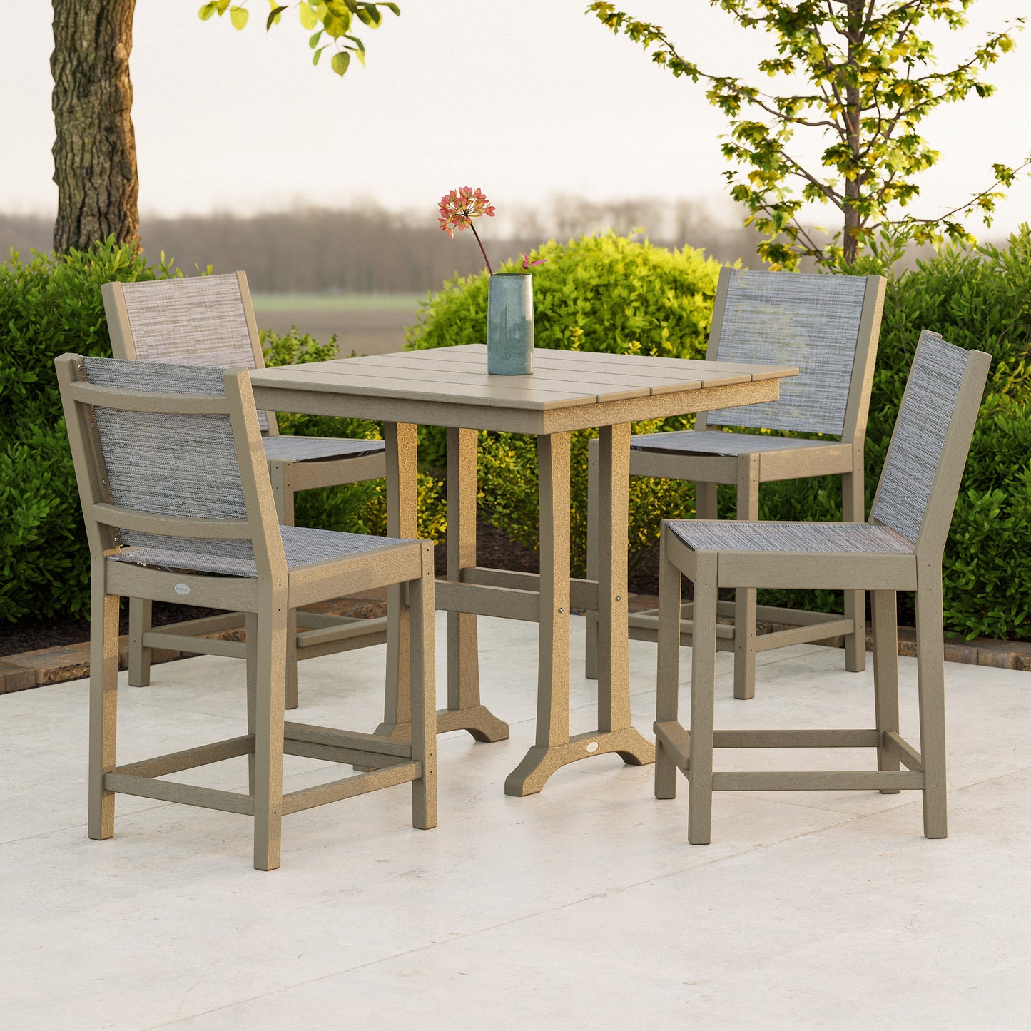 POLYWOOD Camden 5-Piece Sling Outdoor Patio High Dining Set