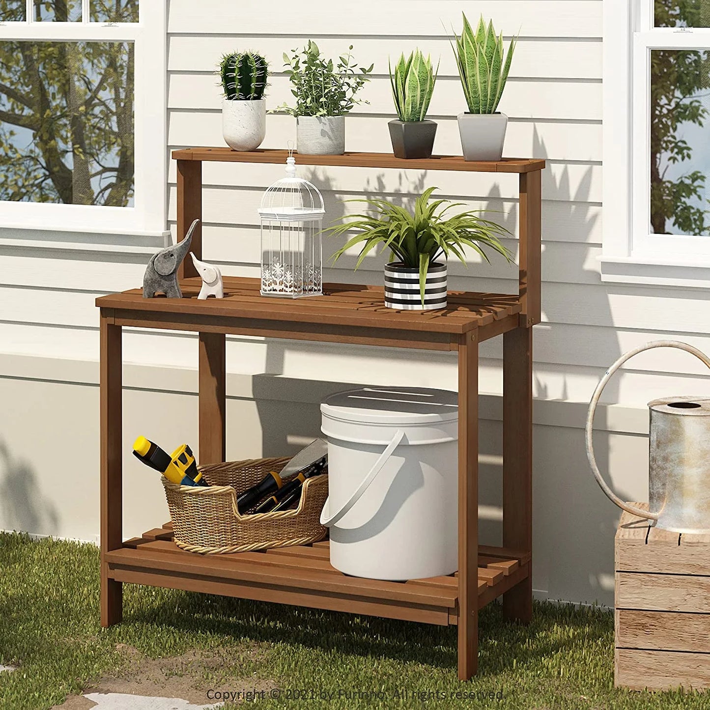LiTian FG17478 Tioman Outdoor Patio Furniture Hardwood Potting Bench, Natural