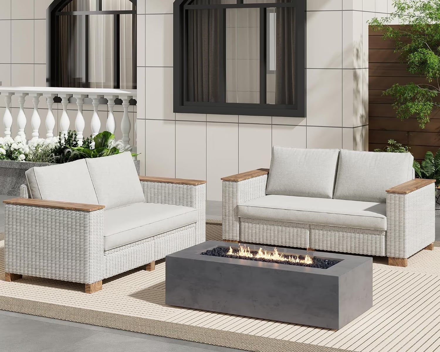 Jocisland Patio Furniture Set, 6 Piece Modular Rattan Outdoor Sectional Set with Washable Cushions, 3-Seat Outdoor Couch, 1 Loveseat, 1 Single Chair for Lawn Deck Backyard Garden, Beige